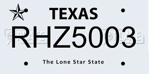 RHZ5003 Texas License Plate
