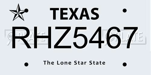 RHZ5467 Texas License Plate