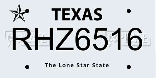 RHZ6516 Texas License Plate