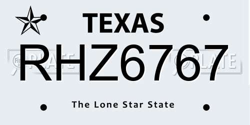 RHZ6767 Texas License Plate