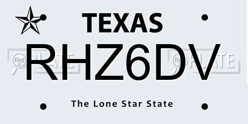 RHZ6DV Texas License Plate