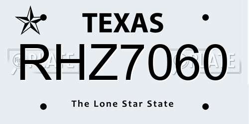 RHZ7060 Texas License Plate