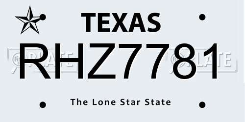 RHZ7781 Texas License Plate