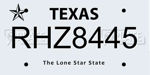 RHZ8445 Texas License Plate
