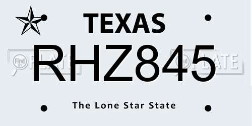 RHZ845 Texas License Plate