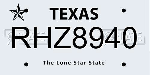 RHZ8940 Texas License Plate