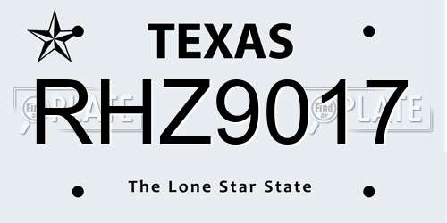 RHZ9017 Texas License Plate