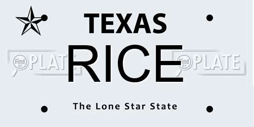 RICE Texas License Plate
