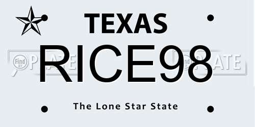 RICE98 Texas License Plate