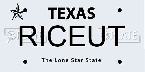 RICEUT Texas License Plate
