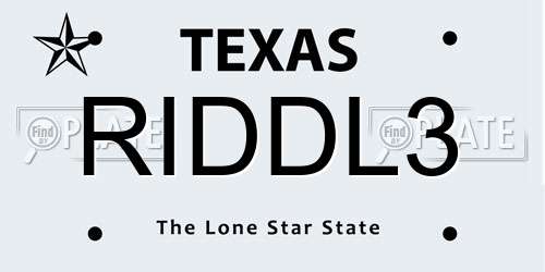 RIDDL3 Texas License Plate