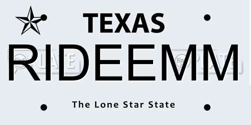 RIDEEMM Texas License Plate