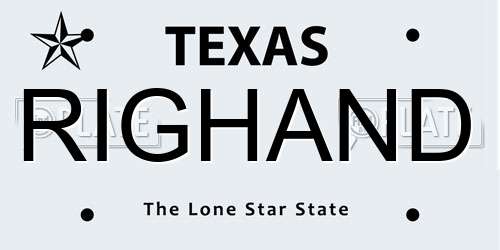 RIGHAND Texas License Plate