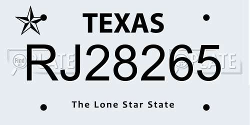 RJ28265 Texas License Plate