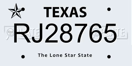 RJ28765 Texas License Plate
