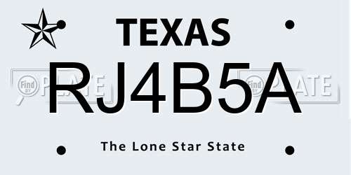 RJ4B5A Texas License Plate