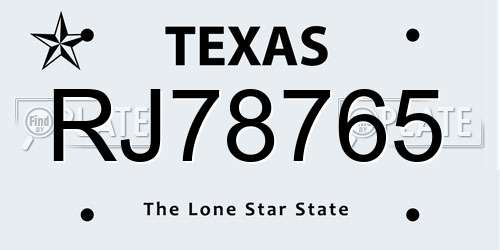 RJ78765 Texas License Plate