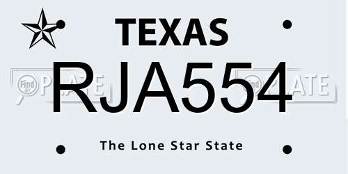 RJA554 Texas License Plate
