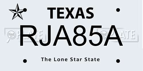 RJA85A Texas License Plate