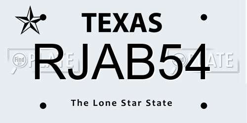 RJAB54 Texas License Plate