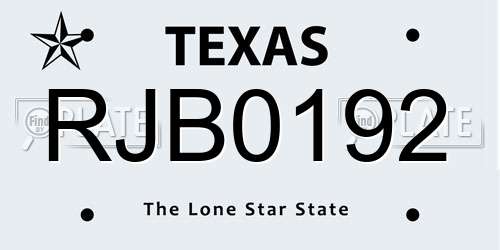 RJB0192 Texas License Plate