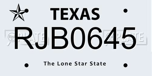 RJB0645 Texas License Plate