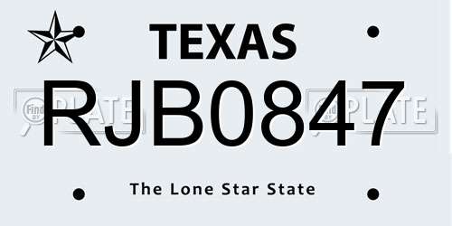 RJB0847 Texas License Plate
