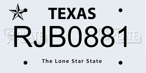 RJB0881 Texas License Plate