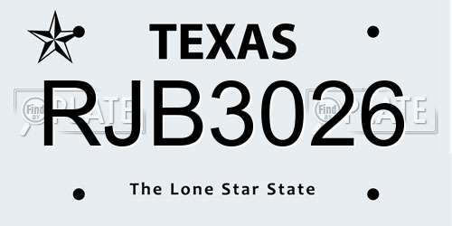 RJB3026 Texas License Plate