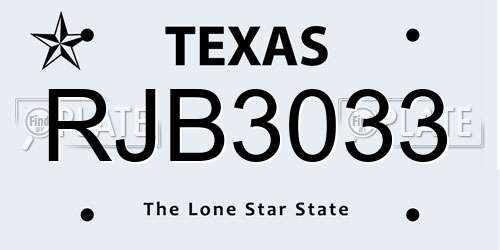 RJB3033 Texas License Plate