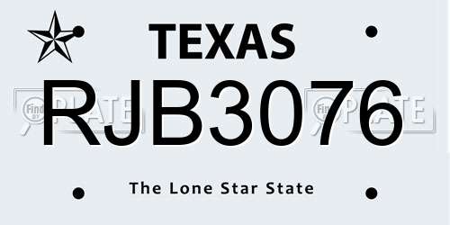 RJB3076 Texas License Plate
