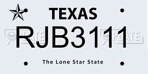 RJB3111 Texas License Plate