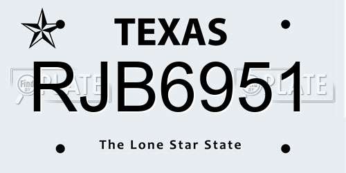 RJB6951 Texas License Plate