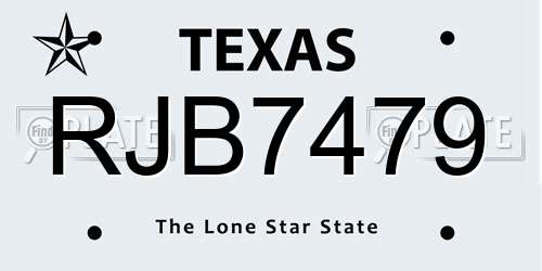 RJB7479 Texas License Plate