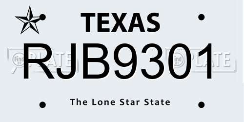 RJB9301 Texas License Plate