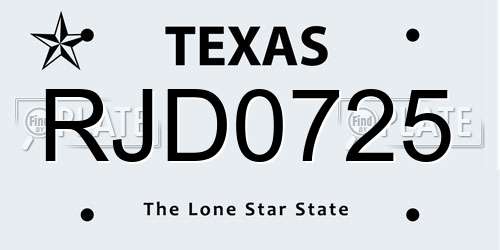 RJD0725 Texas License Plate