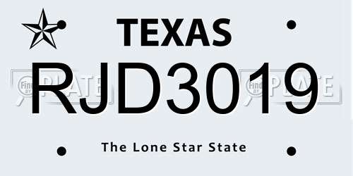 RJD3019 Texas License Plate