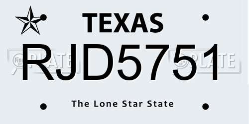 RJD5751 Texas License Plate
