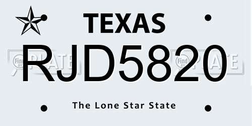 RJD5820 Texas License Plate