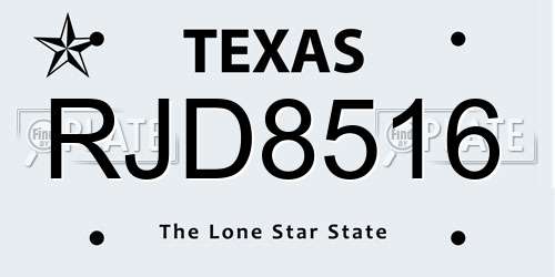 RJD8516 Texas License Plate