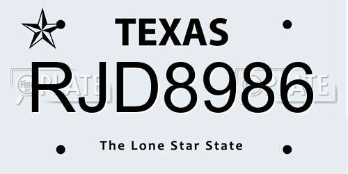RJD8986 Texas License Plate