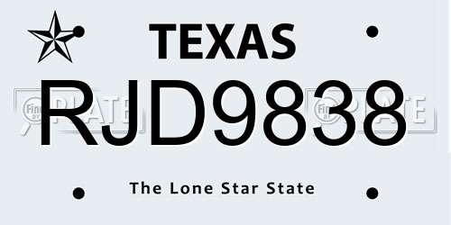 RJD9838 Texas License Plate