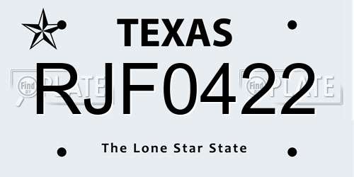 RJF0422 Texas License Plate