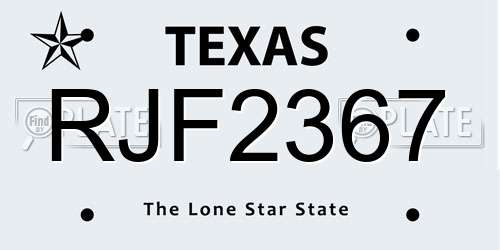 RJF2367 Texas License Plate