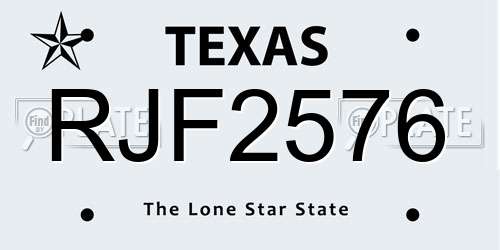 RJF2576 Texas License Plate