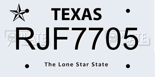RJF7705 Texas License Plate