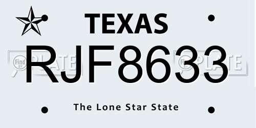 RJF8633 Texas License Plate