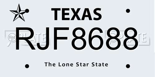 RJF8688 Texas License Plate
