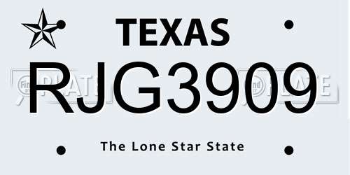 RJG3909 Texas License Plate