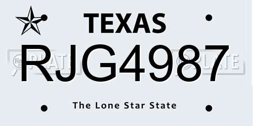 RJG4987 Texas License Plate